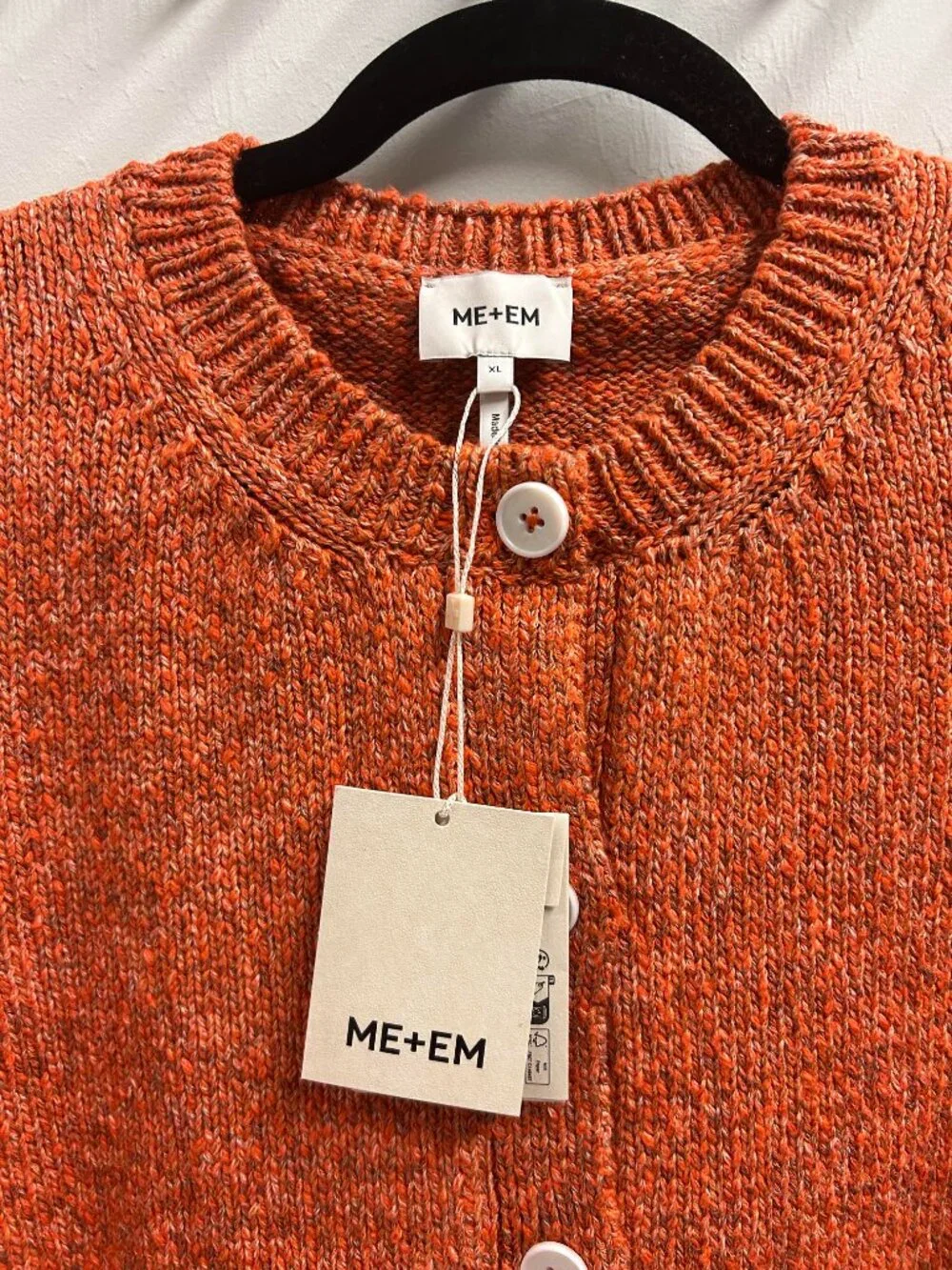 ME+EM Cotton Mouline Knit Relaxed Crew Cardigan Tangerine Orange NWT